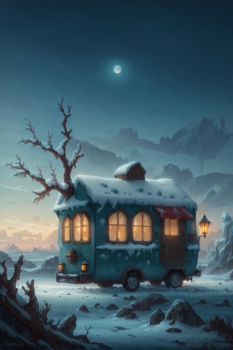 00791-2479070079-a Trailer in The Frozen Wasteland landscape at Twilight, whimsical.png